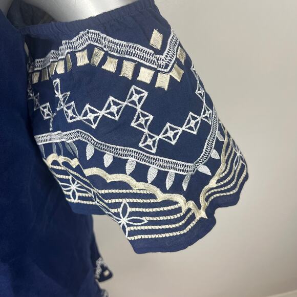 Red Carter Phoebe Mini Dress Linen Cotton Embroidered Navy Cold Shoulder Sz S - Picture 5 of 10